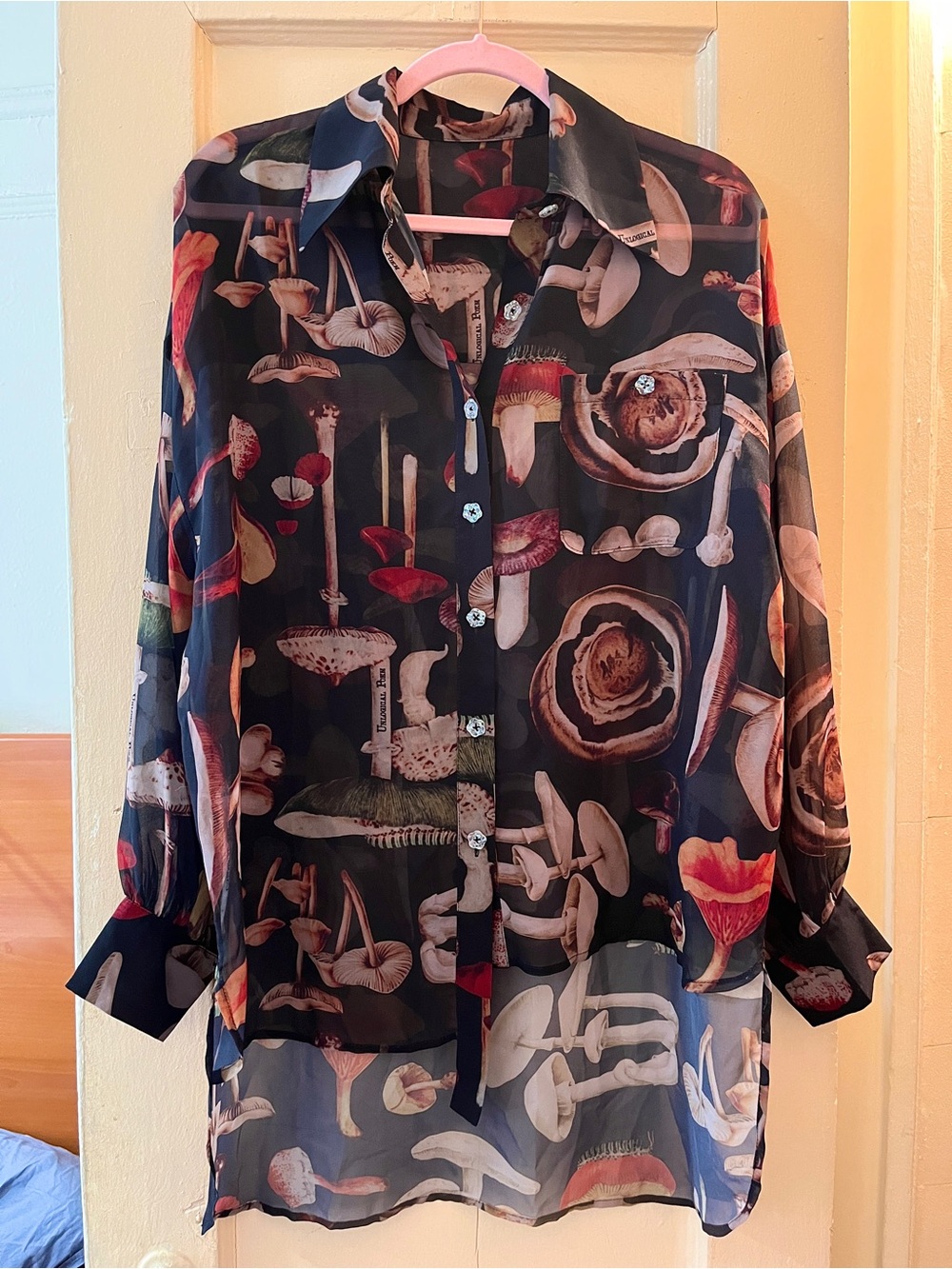 【Rare】Unlogical Poem Mushroom Print Asymmetric Blouse w/ Bunny Ear Ties OS